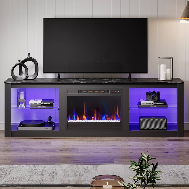 TV Stand for TVs up to 75" with Fireplace, LED Entertainment Center - 71 inch