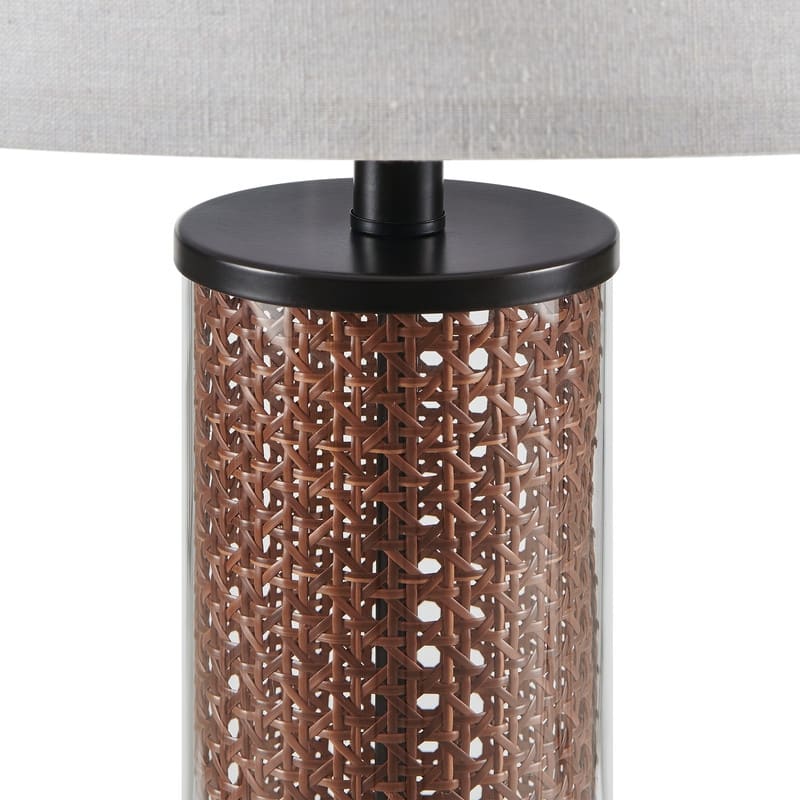 KAWOTI Modern Table Lamp with USB Charging Ports&AC Outlet, Glass&Rattan Design - W12" x H23.5" (Set of 2)