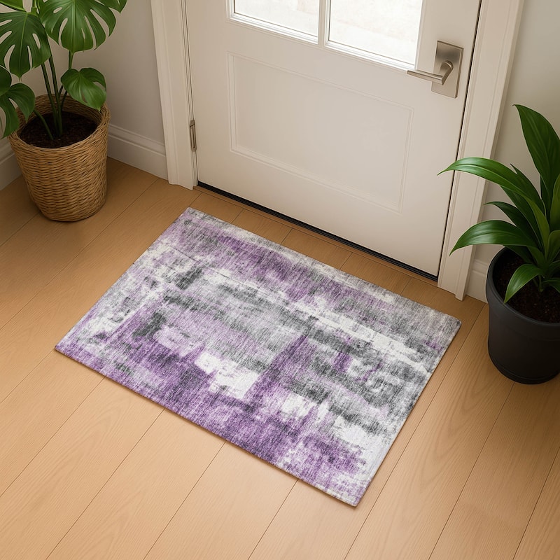 Premium Washable Super Soft Abstract Glam Mayfield Rug - Purple - 1'8" x 2'6"