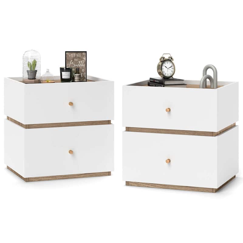Costway 1/2 PCS 2-Drawer Nightstand Modern Bedside Table with Storag - 4-drawer
