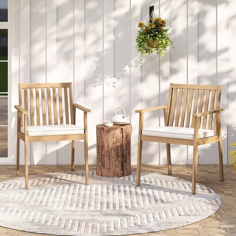 Gymax 2 PCS Patio Dining Chairs w/ Removable Padded Cushion Armrests &