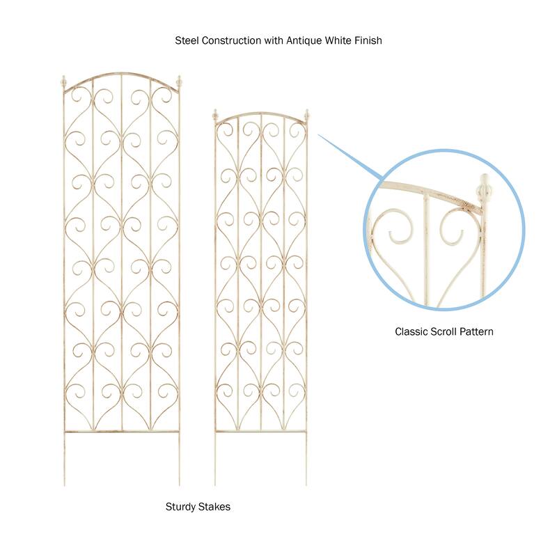 Set of 2 Garden Trellises - Decorative Scroll Metal Panels with 7.75-Inch Stakes by Pure Garden