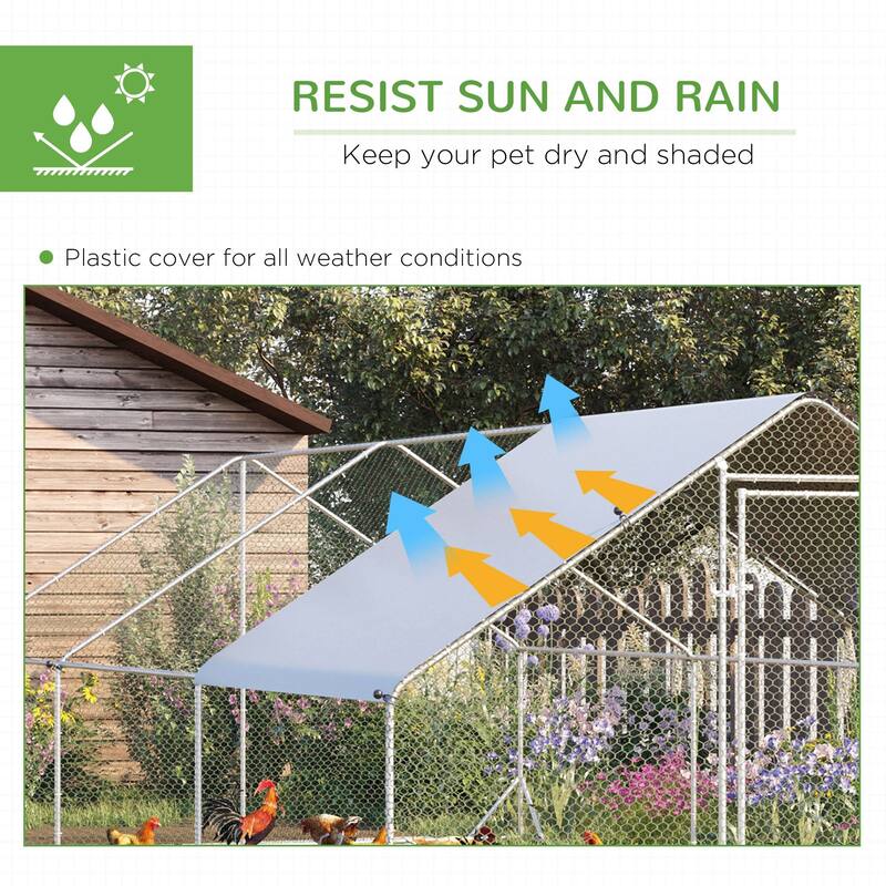 Outdoor Chicken Coop for 12-18 Chickens with Galvanized Steel Frame and PE Weather Cover