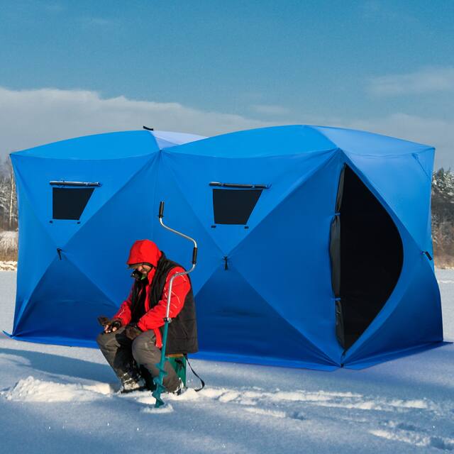 Outsunny 8 Person Ice Fishing Shelter Insulated Waterproof Portable Pop