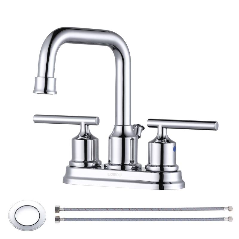 WOWOW 4 in. Centerset Double Handle Bathroom Faucet - Polished Chrome