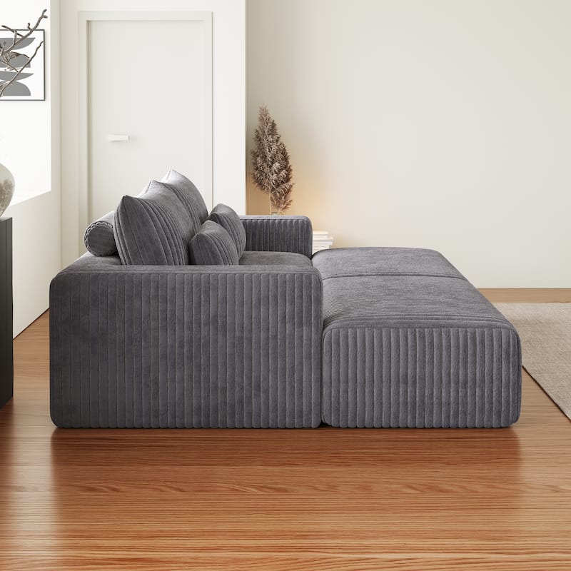 102" Corduroy Lounge Sectional Sofa with 2 Footstools