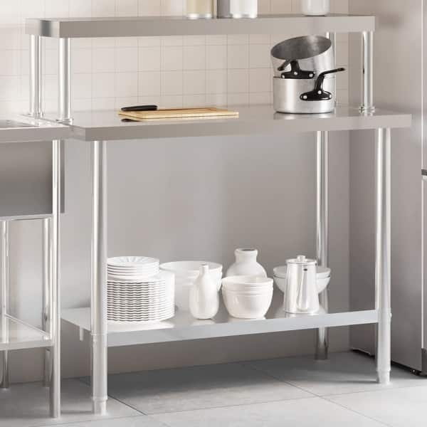 slide 2 of 9, vidaXL Kitchen Work Table with Overshelf 43.3"x21.7"x47.2" Stainless Steel - 43.3" x 21.7" x 47.2"