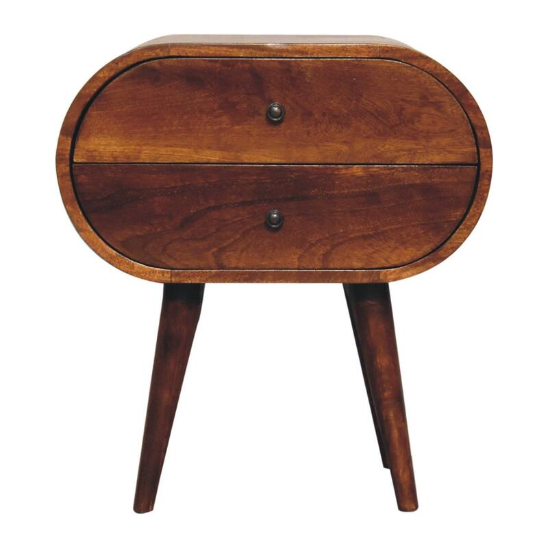HomeRoots 24" Chestnut Solid Wood Oval Two Drawer Nightstand