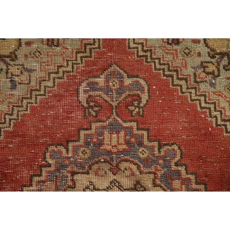 Geometric Tabriz Persian Vintage Runner Rug Handmade Wool Carpet - 2'4"x 8'6"