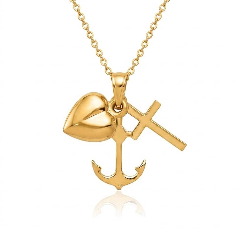 Curata 14k Yellow Gold 18" Italian Heart, Cross and Anchor Charm Necklace -20x17mm