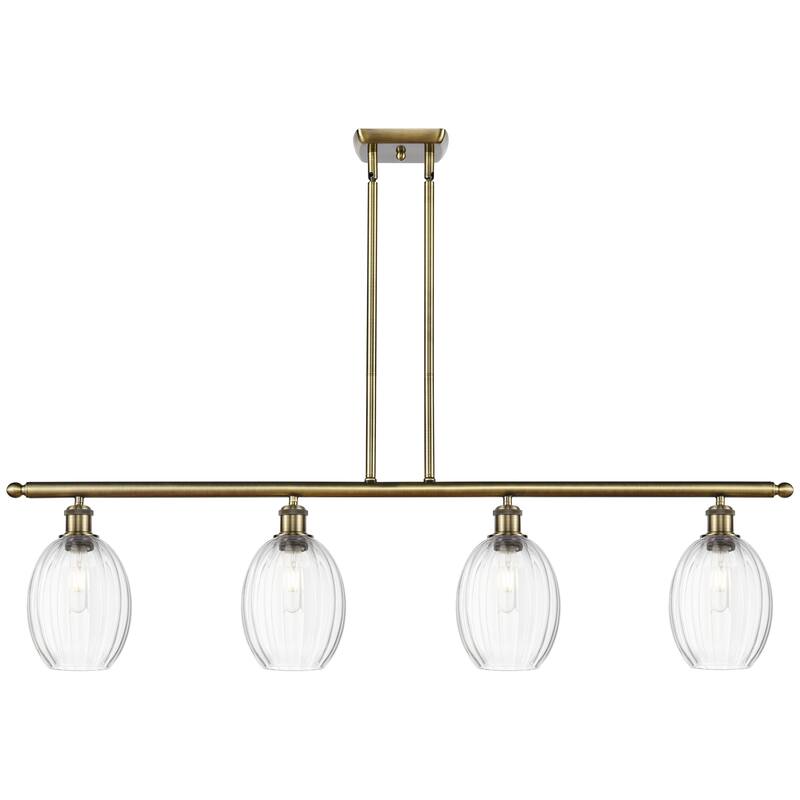 Innovations Lighting Endless Possibilities Ballston - Preston - 4 Light 48" Bulb Shade Stem Hung Island Light - Antique Brass/Clear