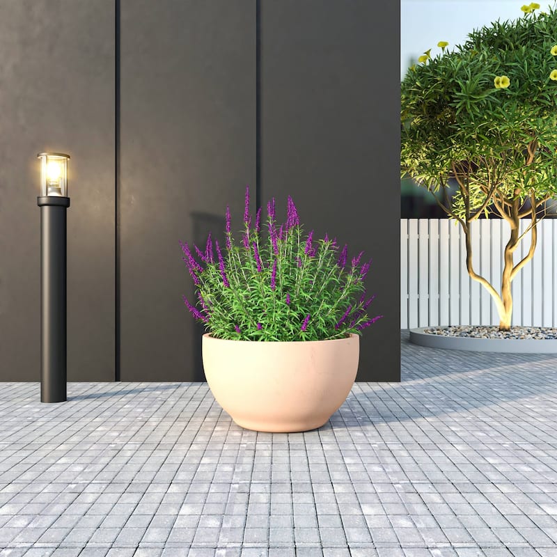 Grove Modern Round Fiberstone and MgO Clay Plant Pot with Drainage Holes for Indoor & Outdoor Home Office Yard Patio Decor