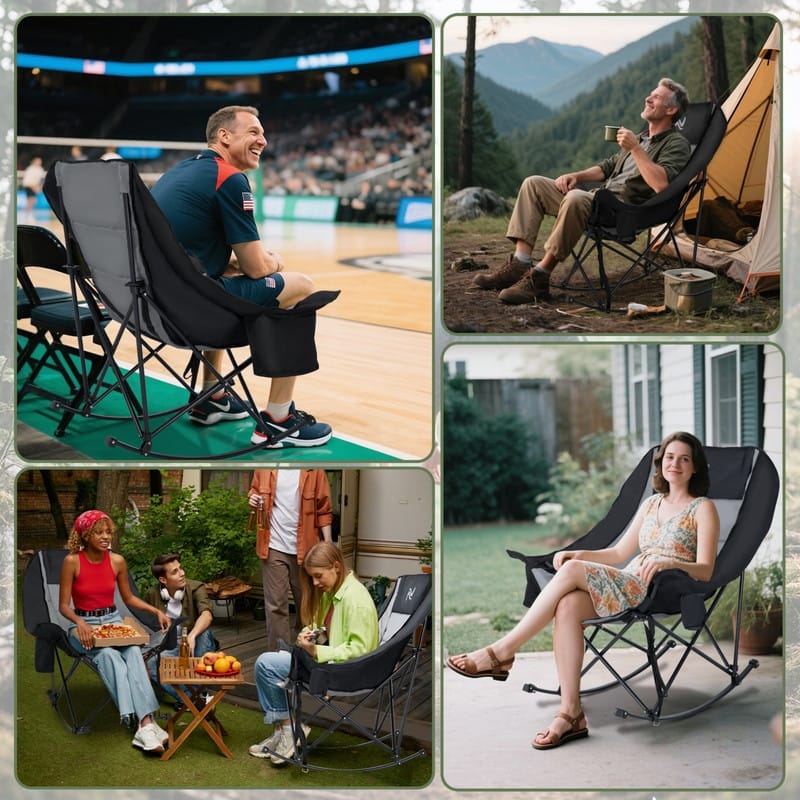 Oversized Rocking Camping Chair for Adults, Cup Holder, Carry Bag