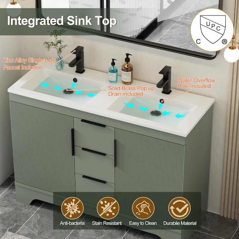 Vertical Stripes Bathroom Vanity Set with Sink Top & Faucet