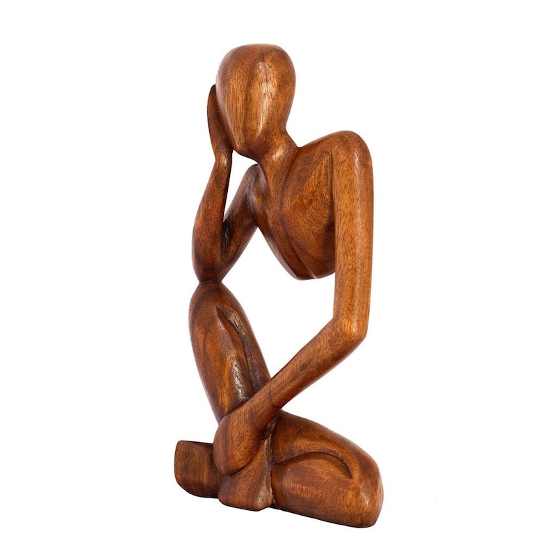 12" Wooden Handmade Abstract Sculpture Statue Handcrafted "Thinking Man" Gift Art Home Decor Figurine Decoration Hand Carved