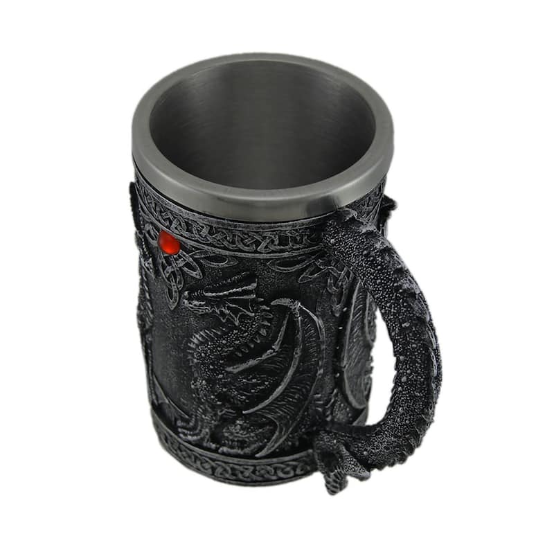 Gothic Metallic Blackened Silver Dragon Decorative Tankard - 5.75 X 6.25 X 3.75 inches