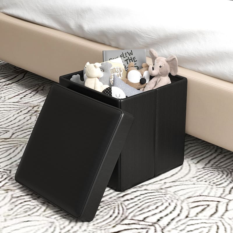 Upholstered Square Footstool with PVC Leather Surface for Bedroom