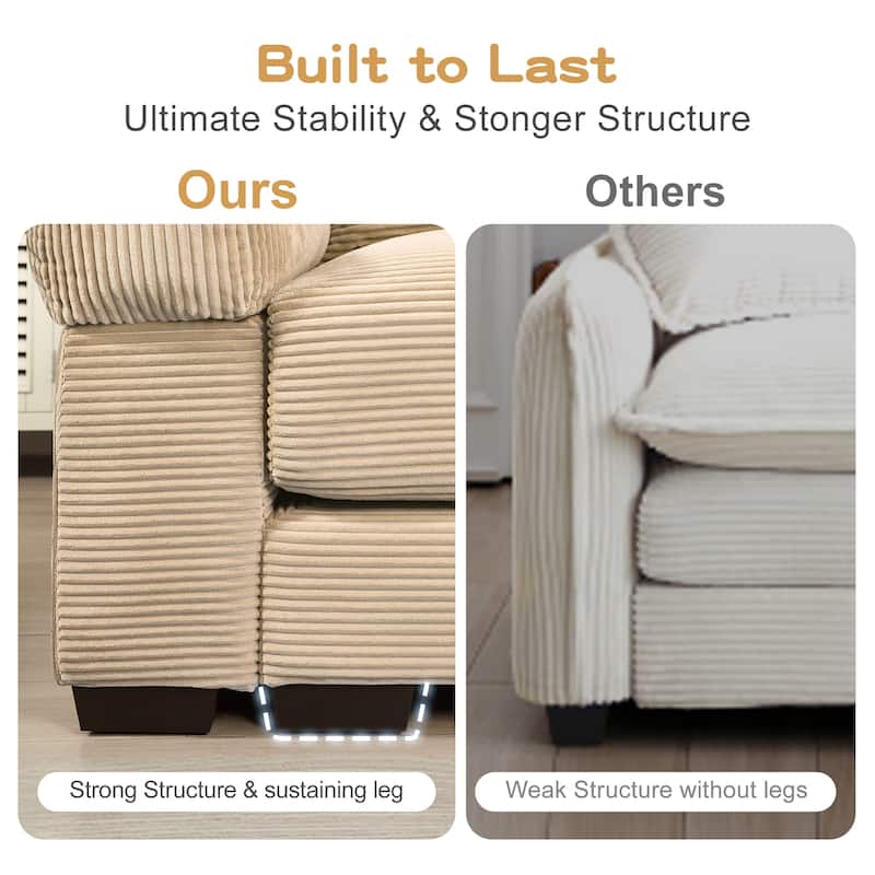 GDFStudio - Soft Corduroy Fabric 1-Seater 54.3" Sofa Chair with Ottoman