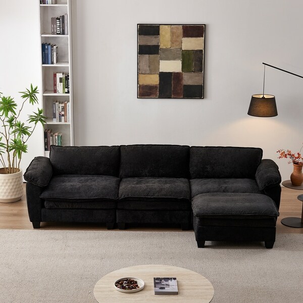 Living Room Furniture Sofa Luxury Couch with Ottoman Soft Chenille