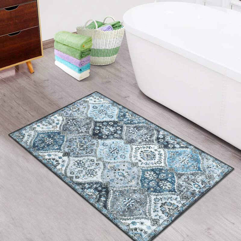 Rugs for Living Room Vintage Oriental Trellis Area Rug Soft Non Slip Low Pile Accent Rugs for Dining Room Office