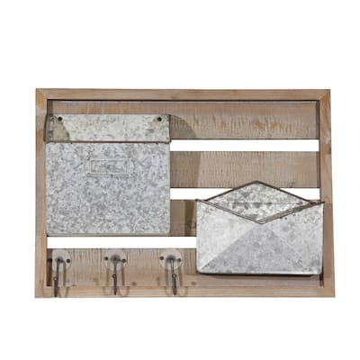 Wood/Metal Wall Mail Organizer, Rectangle, 14"H, Solid Color - 20" x 4" x 14"