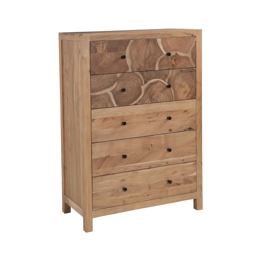 Cedric Acacia Wood 5-Drawer Chest with Live Edge Detail