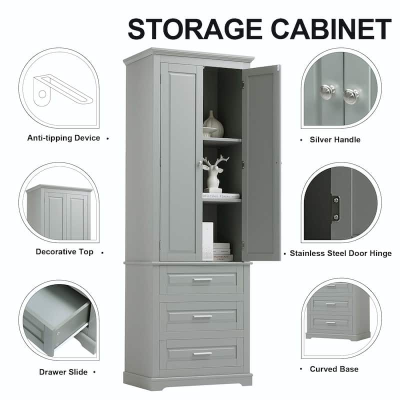 Bathroom Tall Storage Cabinet with Three Drawers
