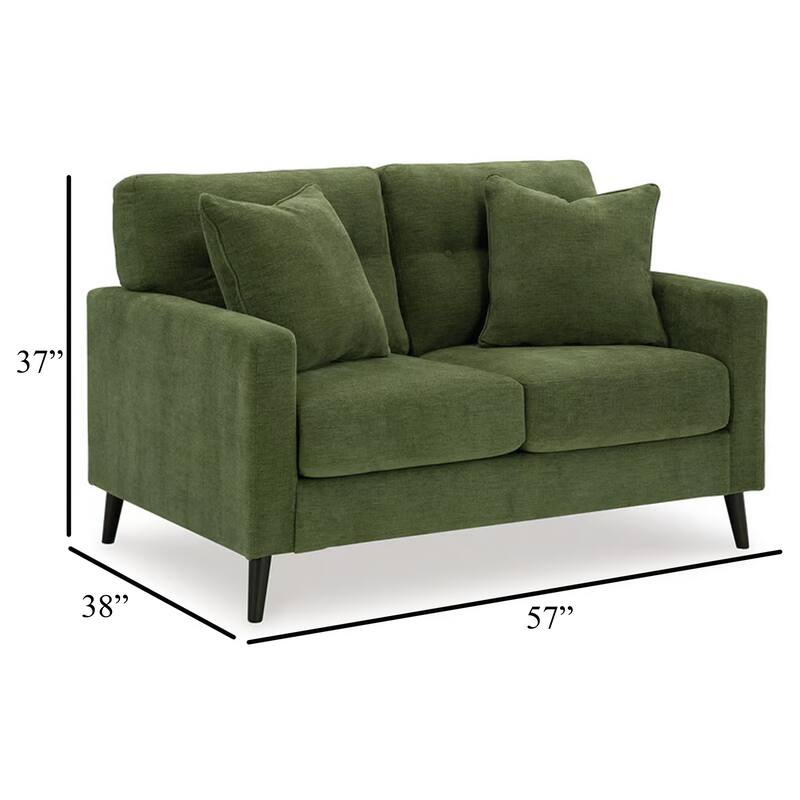 Bixy Loveseat, 57 Inch, Dark Green, Track Armrest, 2 Accent Pillows