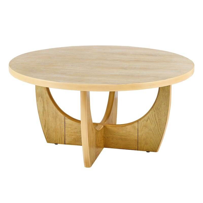 Roomfitters 36" Round Coffee Table, Mid Century Modern MDF Table, Living Room Centerpiece, Oak