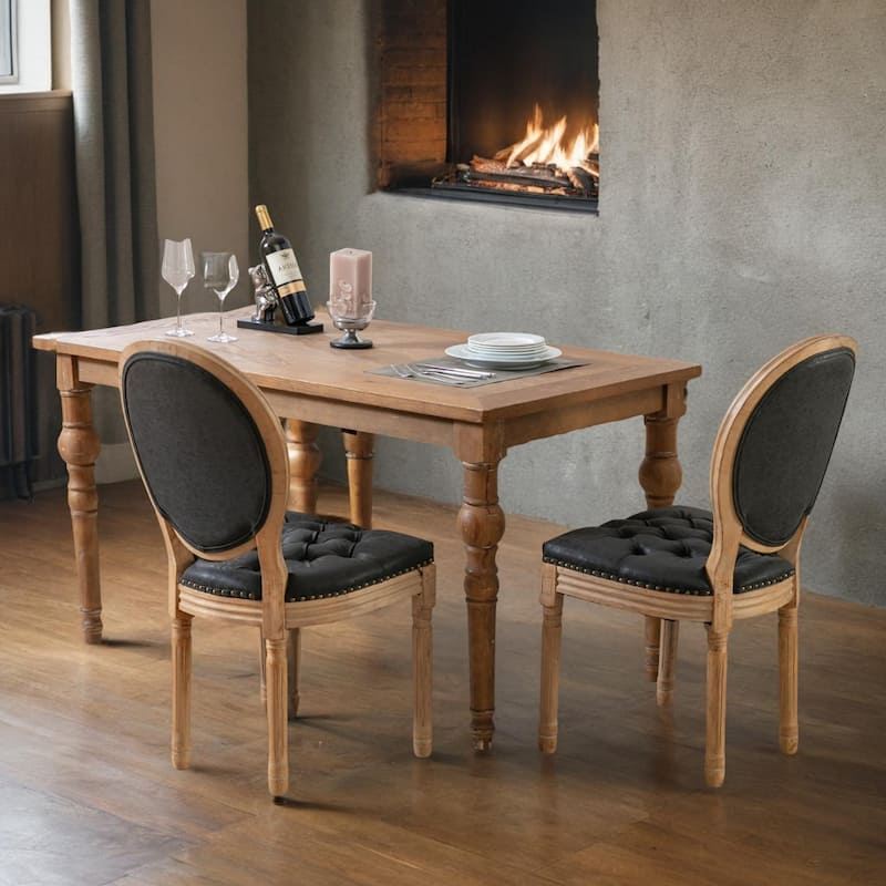 French Style Solid Wood Frame Antique Painting, PU artificial leather Dining Chair with Nailhead Trim ,Wood Legs,Set of 2
