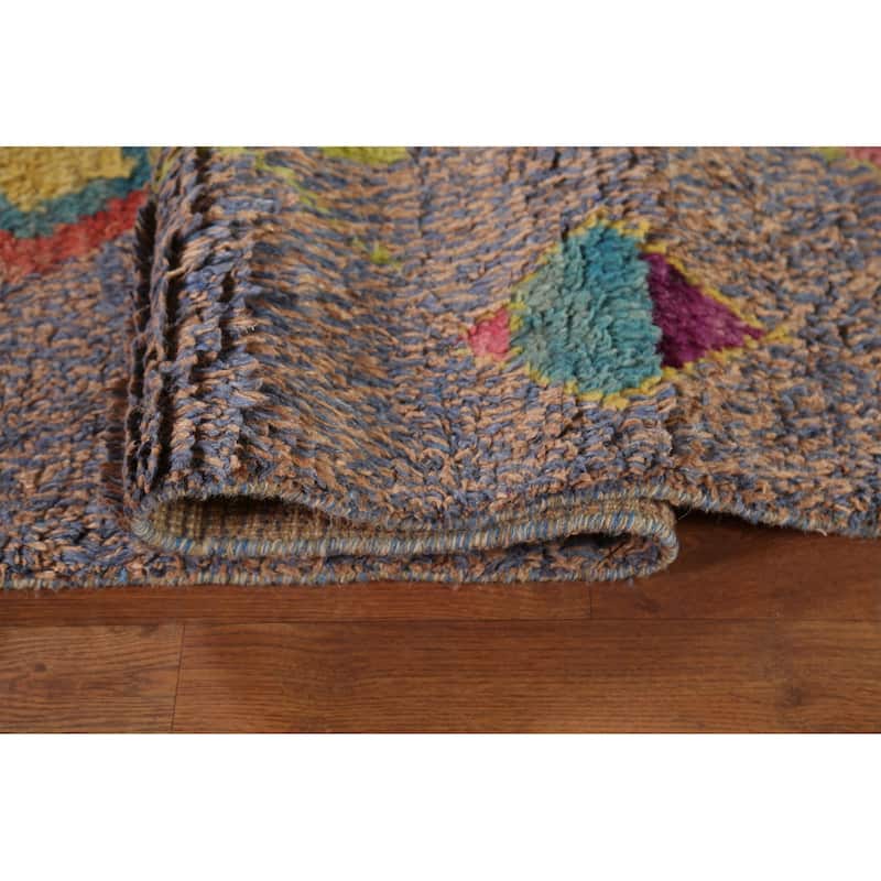 Blue & Brown Plush Moroccan Oriental Area Rug Handmade Wool Carpet - 8'9"x 12'6"