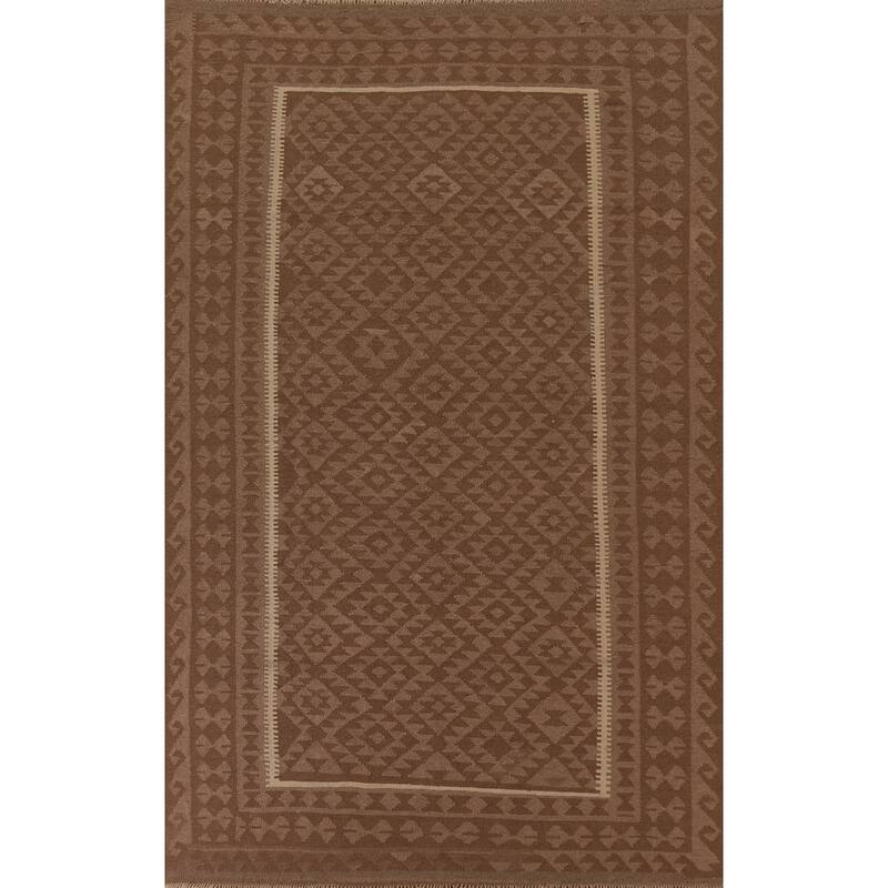 Hand Woven Oriental 100% Wool Carpet Southwestern Geometric Brown Kilim Area Rug - 9' 6'' X 6' 6''