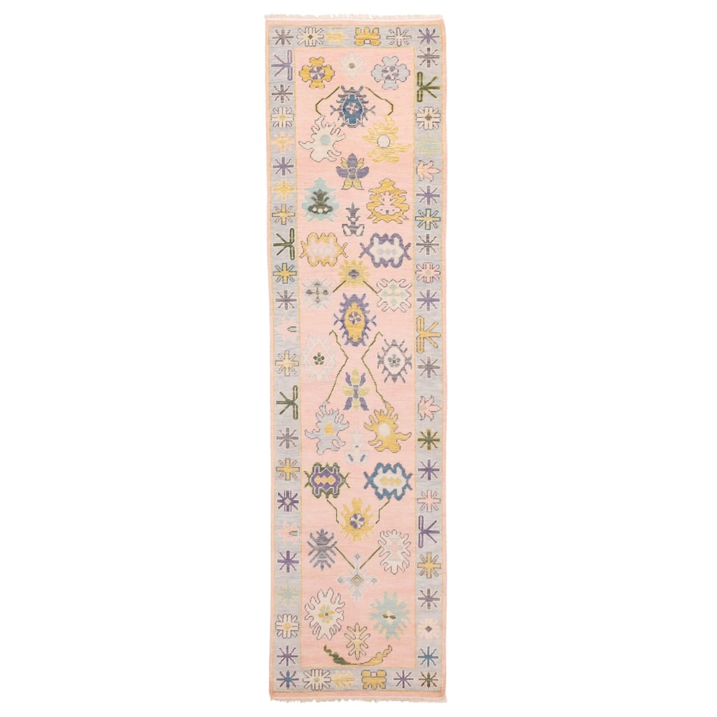 ECARPETGALLERY Hand-knotted Modern Oushak Pink Wool Rug - 3'2 x 12'2