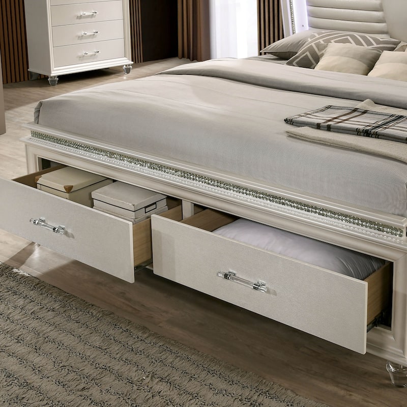 Xian Glam White Solid Wood 3-Piece Platform Bed with Nightstand and Dresser Set with LED by Furniture of America