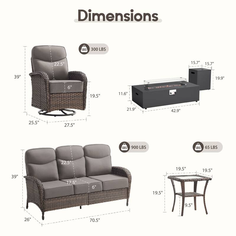 Meyreso 9-Piece Wicker Outdoor Patio Fire Pit Sofa Set with 6-Inch Thick Cushions