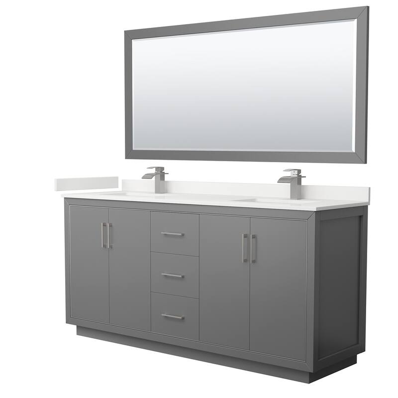 Wyndham Collection WCF111172D-QTZ-UNSM70 Icon 72" Free Standing Double - Dark Gray / White Quartz Top / Brushed Nickel