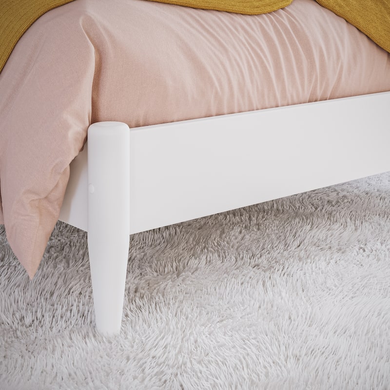 Modern Low Profile Wood Platform Bed - Twin Size Bed Frame, White Finish, Simple Design
