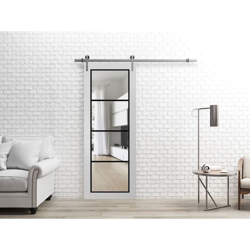 Sturdy Barn Door 18 x 80 Lucia 2466 White Silk Clear Glass 6.6FT