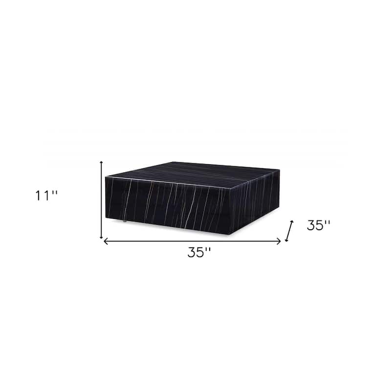 35" Black Genuine Marble And Brass Square Coffee Table - 19.69" H x 39.37" W x 39.37" D