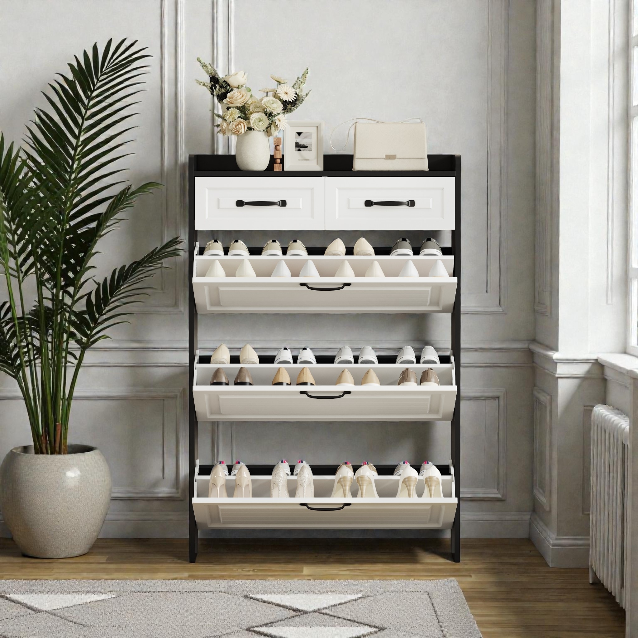 Shoe Cabinet With 3 Flip Doors and 2 Drawers Freestanding Storage Chest Large Capacity Shoe Organizer, Storage Cabinet