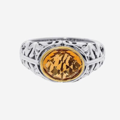 Charles Krypell Sterling Silver and 18K Yellow Gold, Citrine Band Ring Sz. 6.75