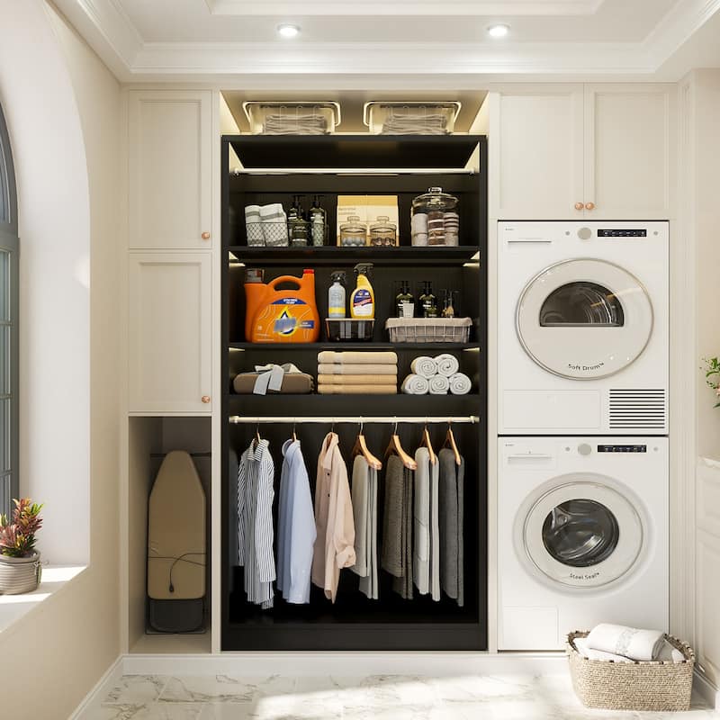 Cimly 36'' Freestanding Closet System with 2 Hanging Rods, Closet Organizer with 2 Adjustable Shelves - Black