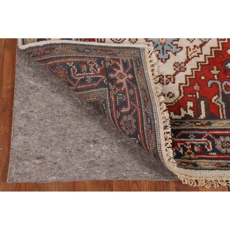 Ivory Geometric Heriz Serapi Oriental Accent Rug Handmade Wool Carpet - 3'0" X 4'11"