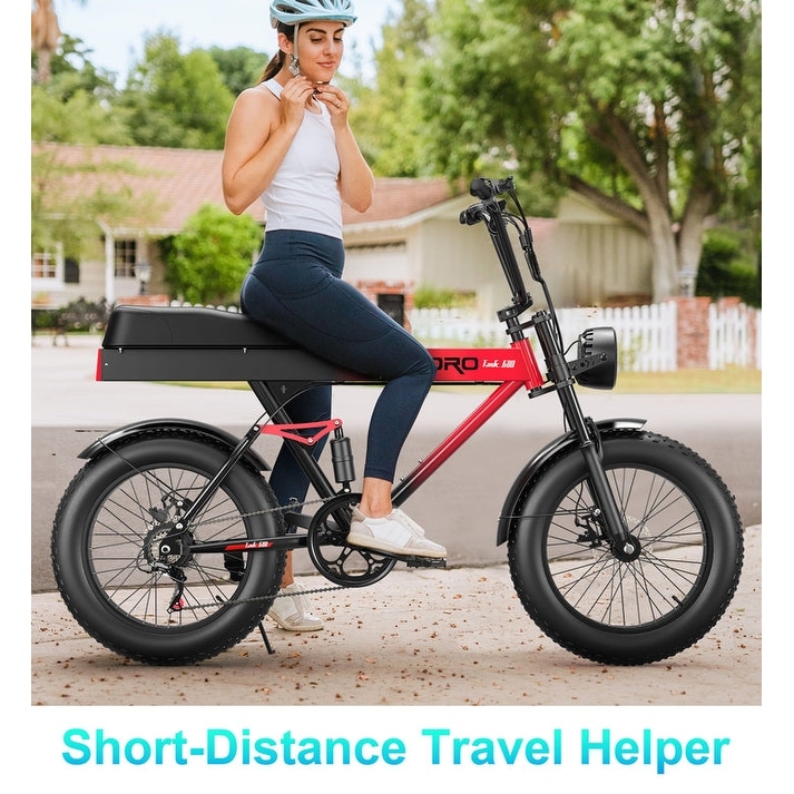 Goldoro Electric Bike for Adults 500W 20 inch Fat Tire 31 mph 50 60 Miles Commuter 48V 15AH Red 16 Years and Up