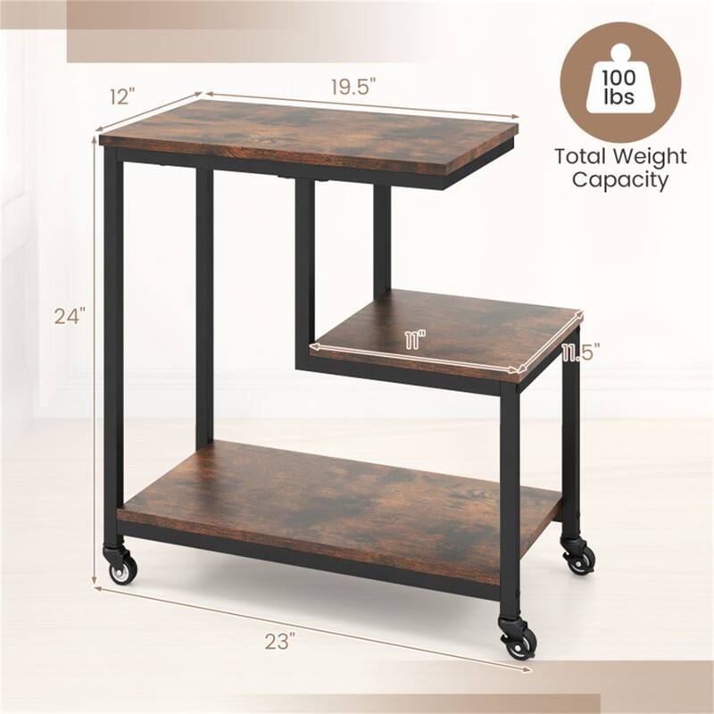 Engineered Wood and Metal G Shaped Side Table with Casters - 23" x 12" x 24"