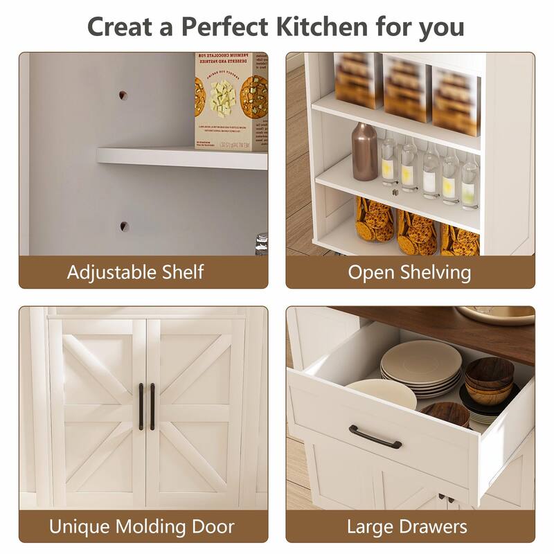 46" Kitchen Island on Wheels with Storage & Power Outlet