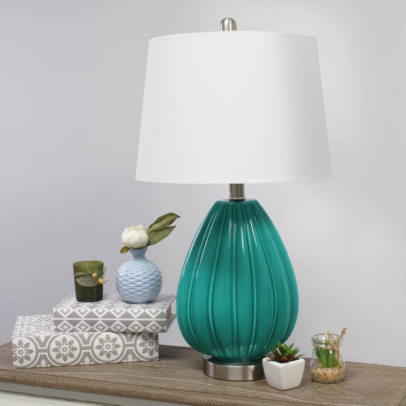 23.25 in. Teal Finish Table Lamp with White Shade, Sturdy Table Lamp for Living Rooms and Bedrooms