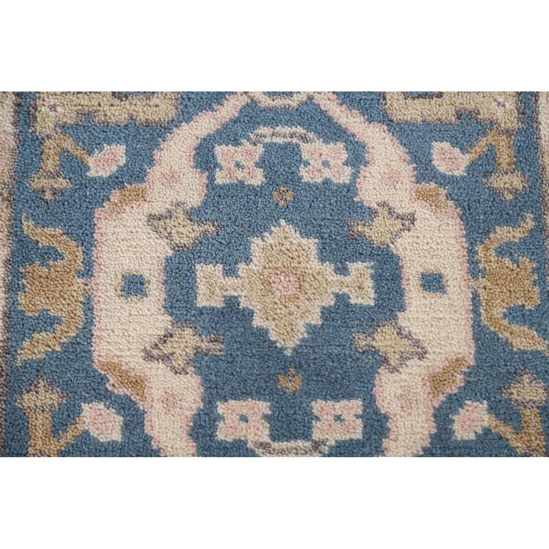 Blue Oushak Indian Runner Rug Handmade Wool Carpet - 2'6"x 9'9"