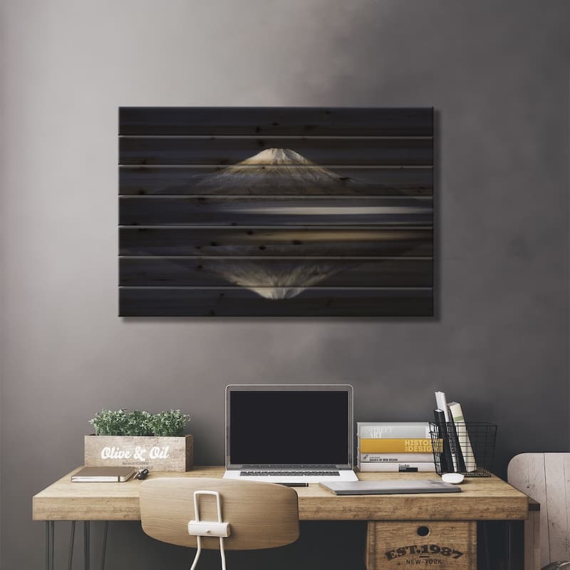 Reflection Of Mt. Fuji Print On Wood by Takashi Suzuki - Multi-Color