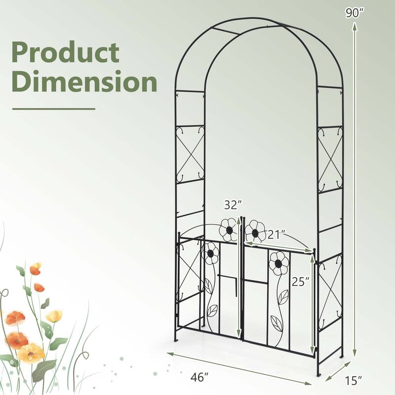 Costway 2 in 1 Garden Arbor Decorative Wedding Arch with Door & Latch - See Details